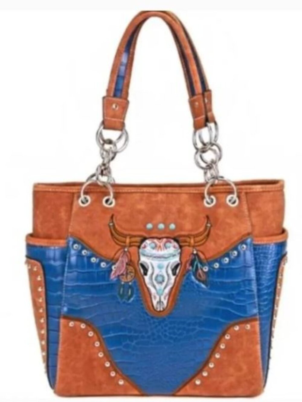 Blue Western Longhorn Embroidered Purse